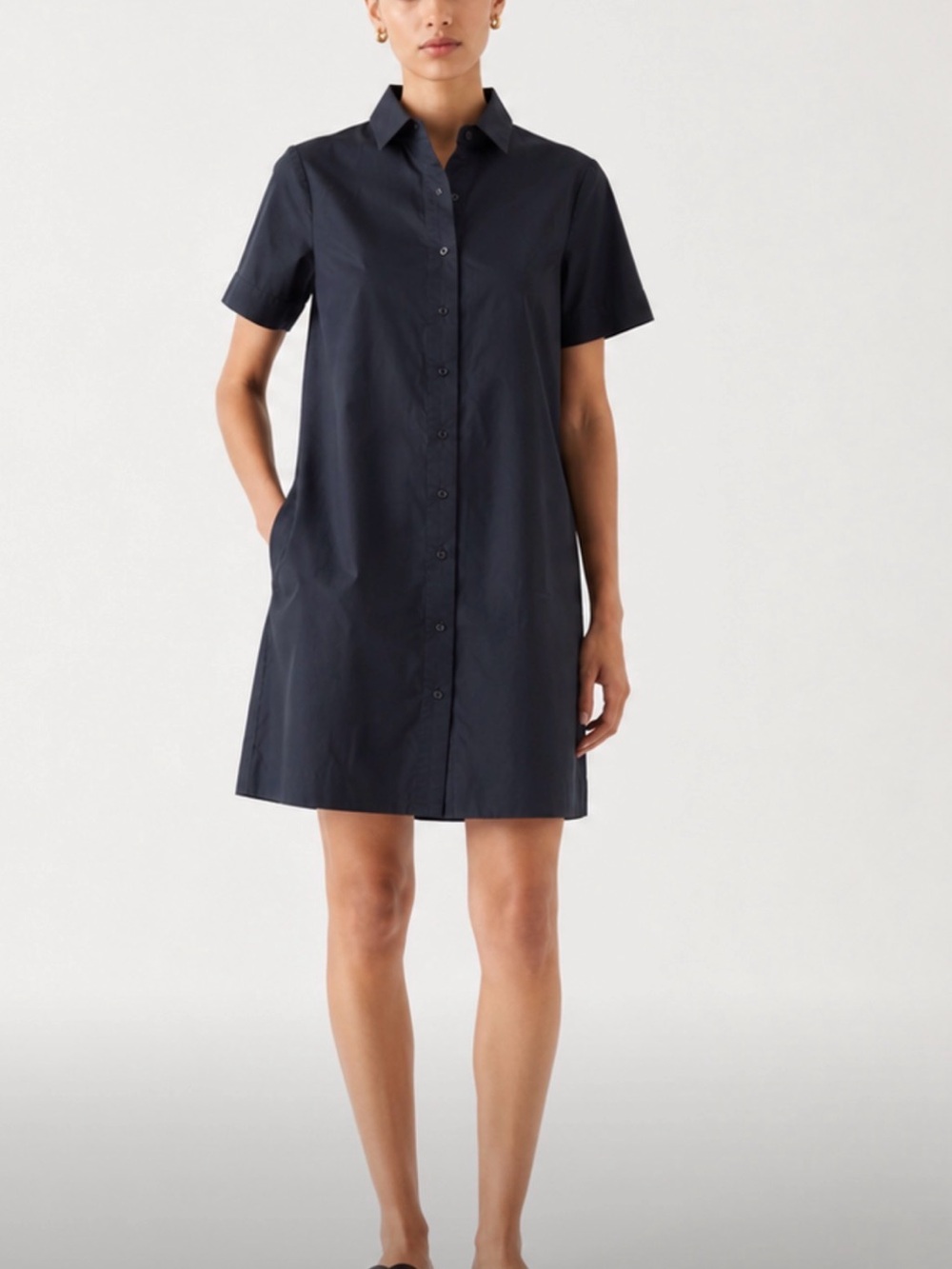 COS dark Navy Cotton Button Front Shirt Dress size 2